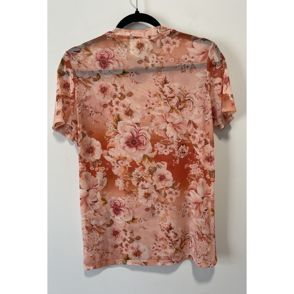 Johnny Was Jade Top Womens M Pink Floral Mesh Sheer Colorful Art To Wear - Picture 3 of 6